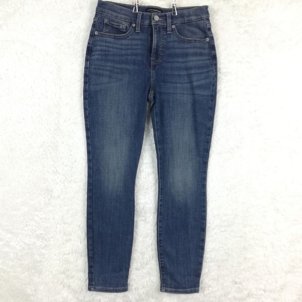 Lucky Brand Womens Jeans Ava Skinny Denim Mid Rise Whiskering Blue Medium Wash 6